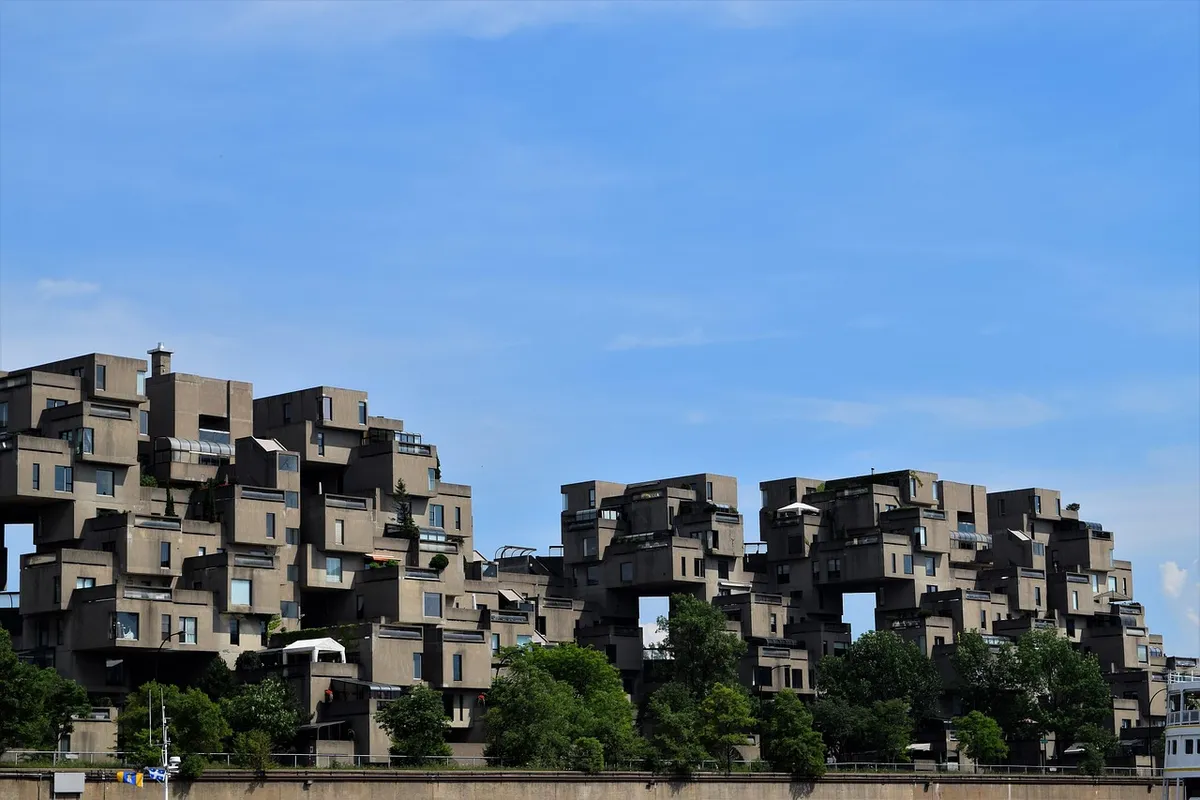 habitat 67, habitat, montreal, architecture, quebec, expo, complex, 1967, housing, worlds, canada, landmark, clear sky, historic, architectural, style, concrete