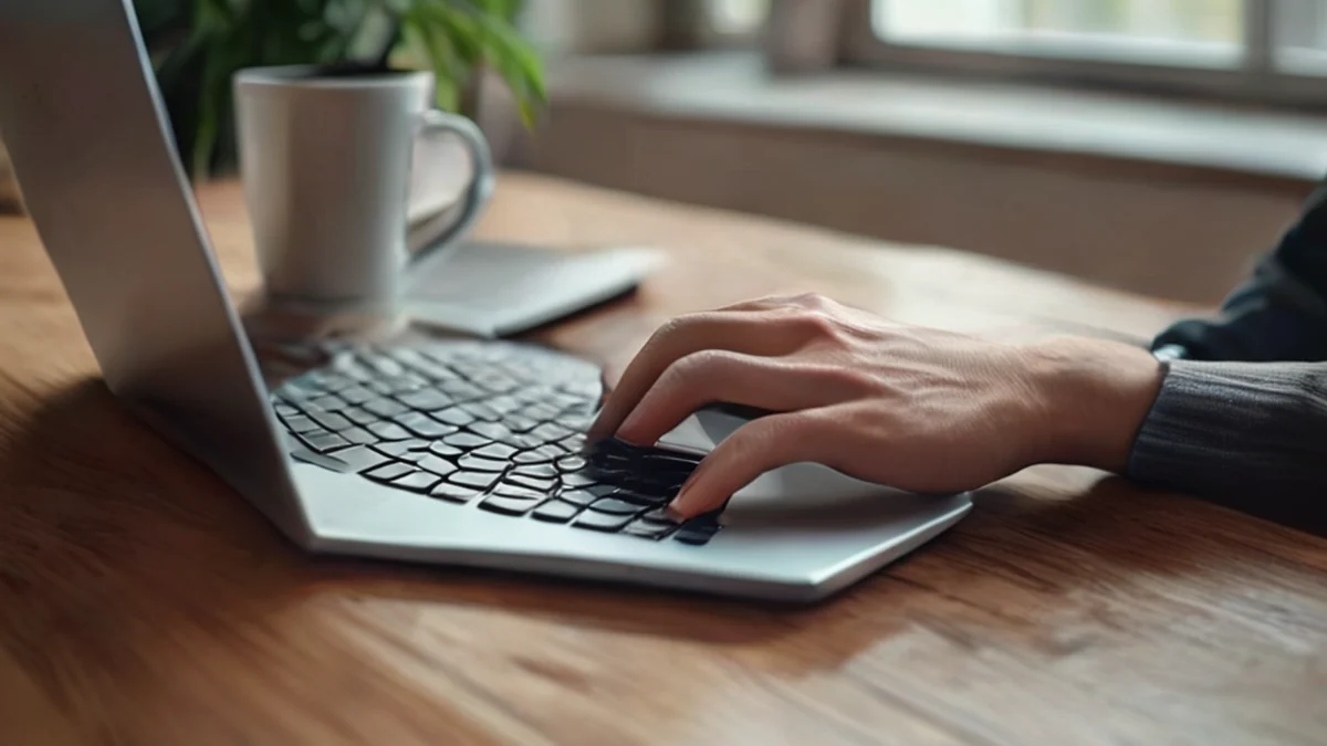 Person sitting at a desk using a laptop.