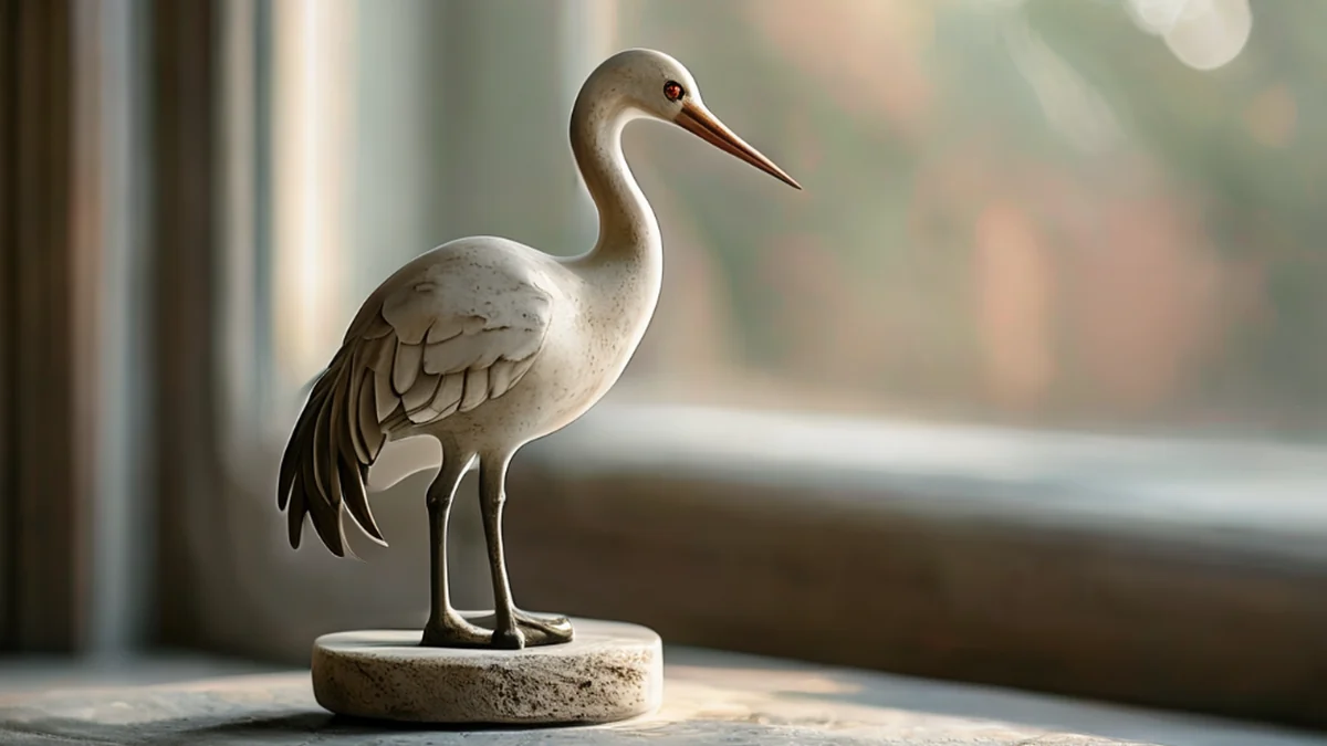 Um gans em cerâmica com detalhes complexos e uma postura natural.
